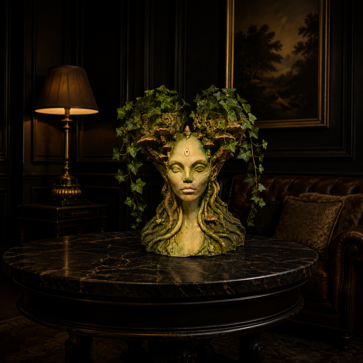 Mycelia mushroom head planter styled with trailing ivy