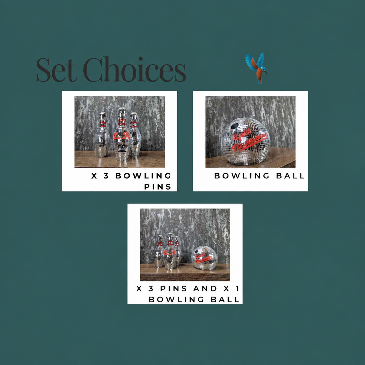 Disco bowling set options full set ball only pin trio