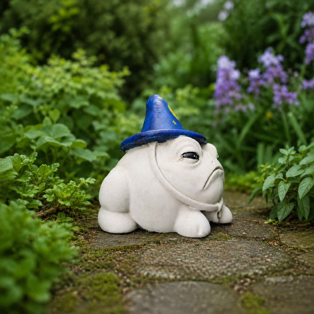 Side view of Professor Grumbletoad frog ornament with blue wizard hat