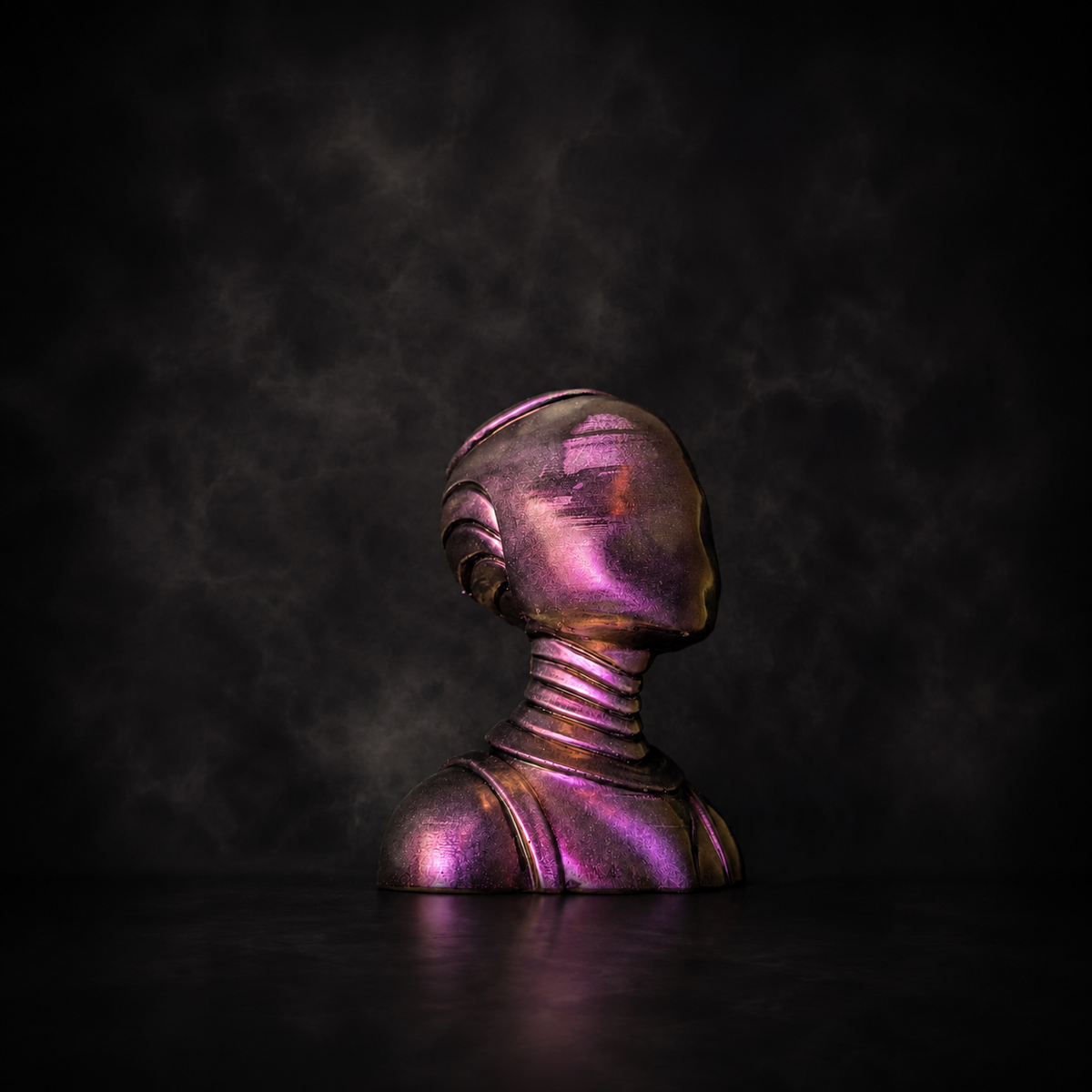 Oracle sculptural bust planter side view in dark metallic purple