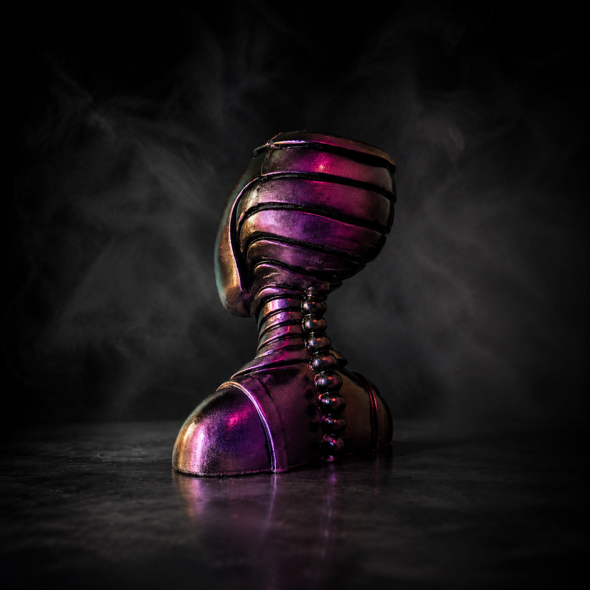 Oracle cast stone planter back view in purple finish