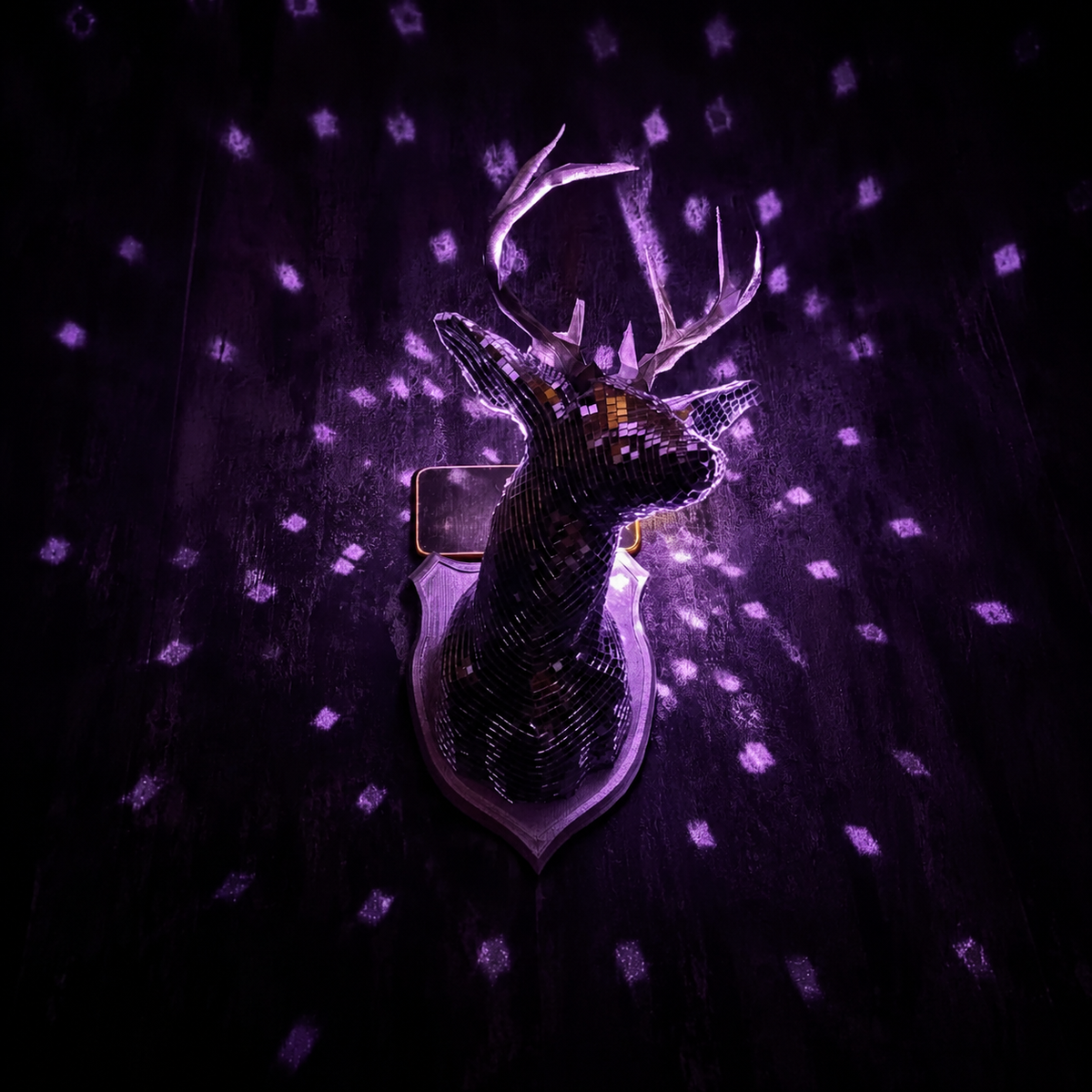 Stag Night mirror mosaic stag head with disco light scatter effect