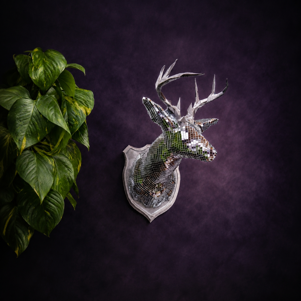 Stag Night mirror stag head with trailing greenery