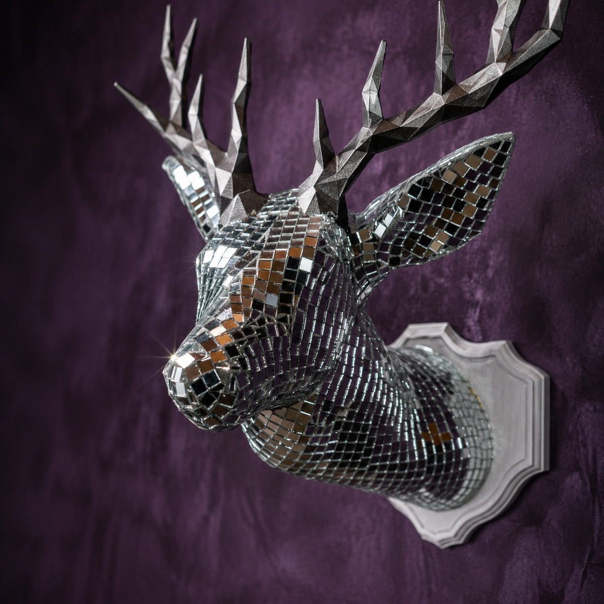 Stag Night close-up of glass mirror mosaic tiles