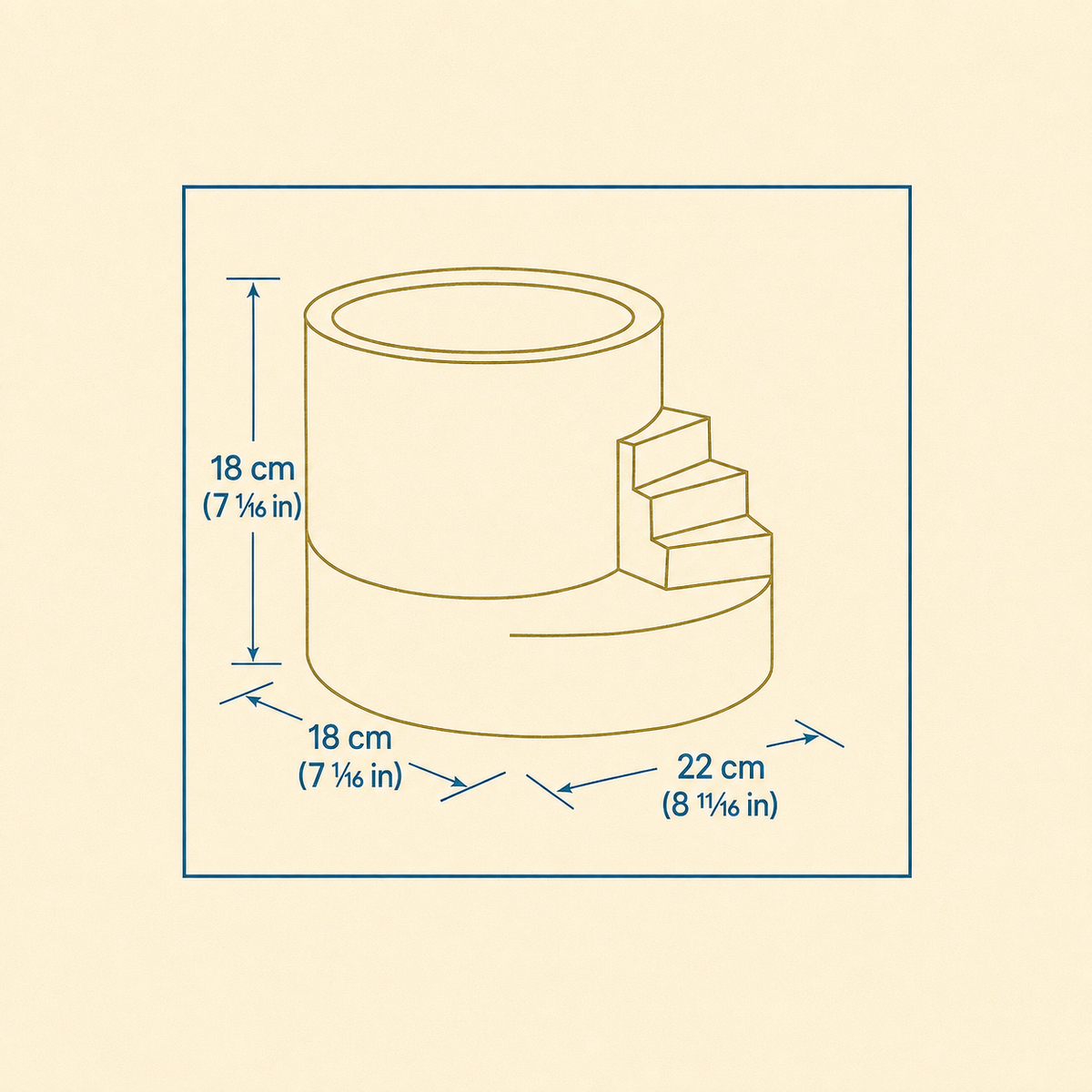 Statement planter dimensions diagram, 18 by 18 by 22 centimetres