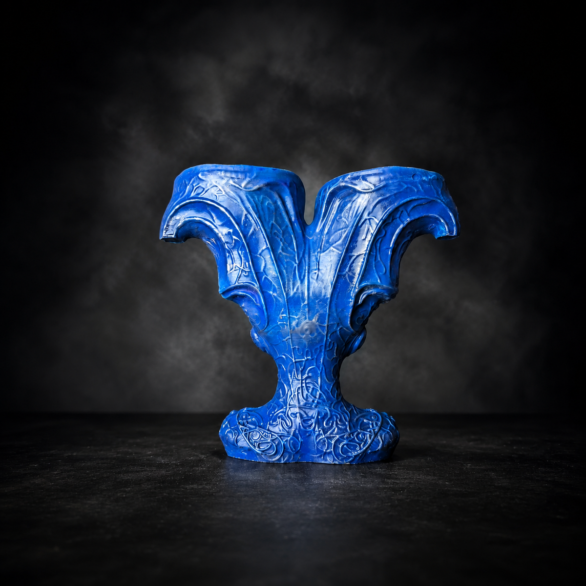 Rear view of The Blue Trickster showing the sculpted blue back detail