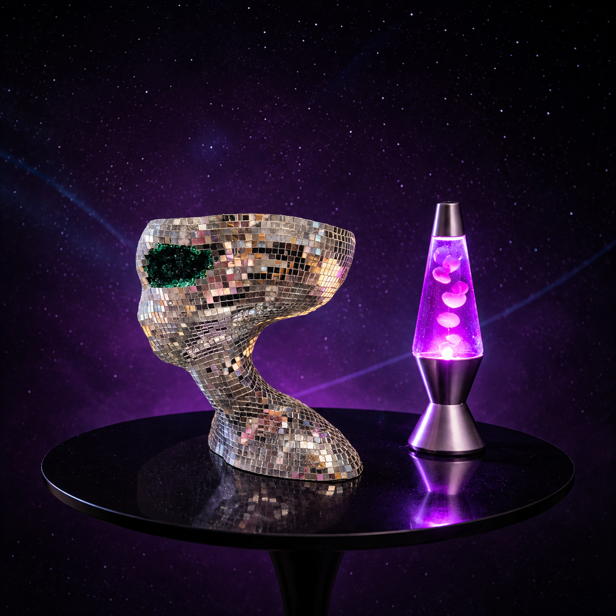 The Close Encounter mirror ball alien planter and statue variants
