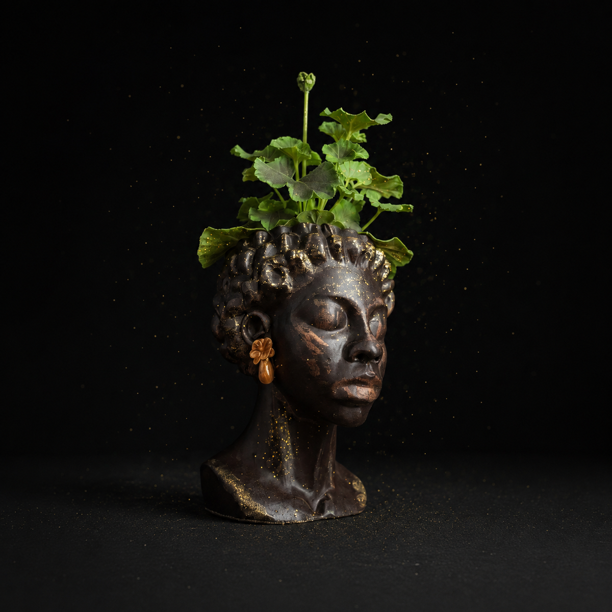 Cast stone woman bust planter front three quarter studio shot