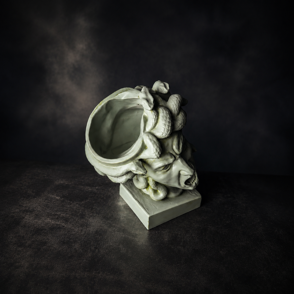 Top and side view of Medusa head plant pot showing opening