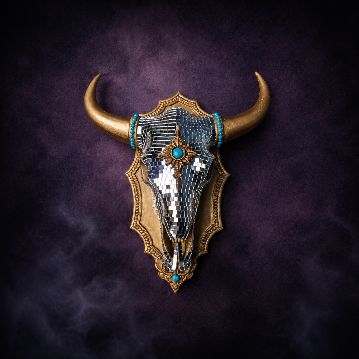 The Last Rodeo: Mirror Ball Bull Skull Wall Art