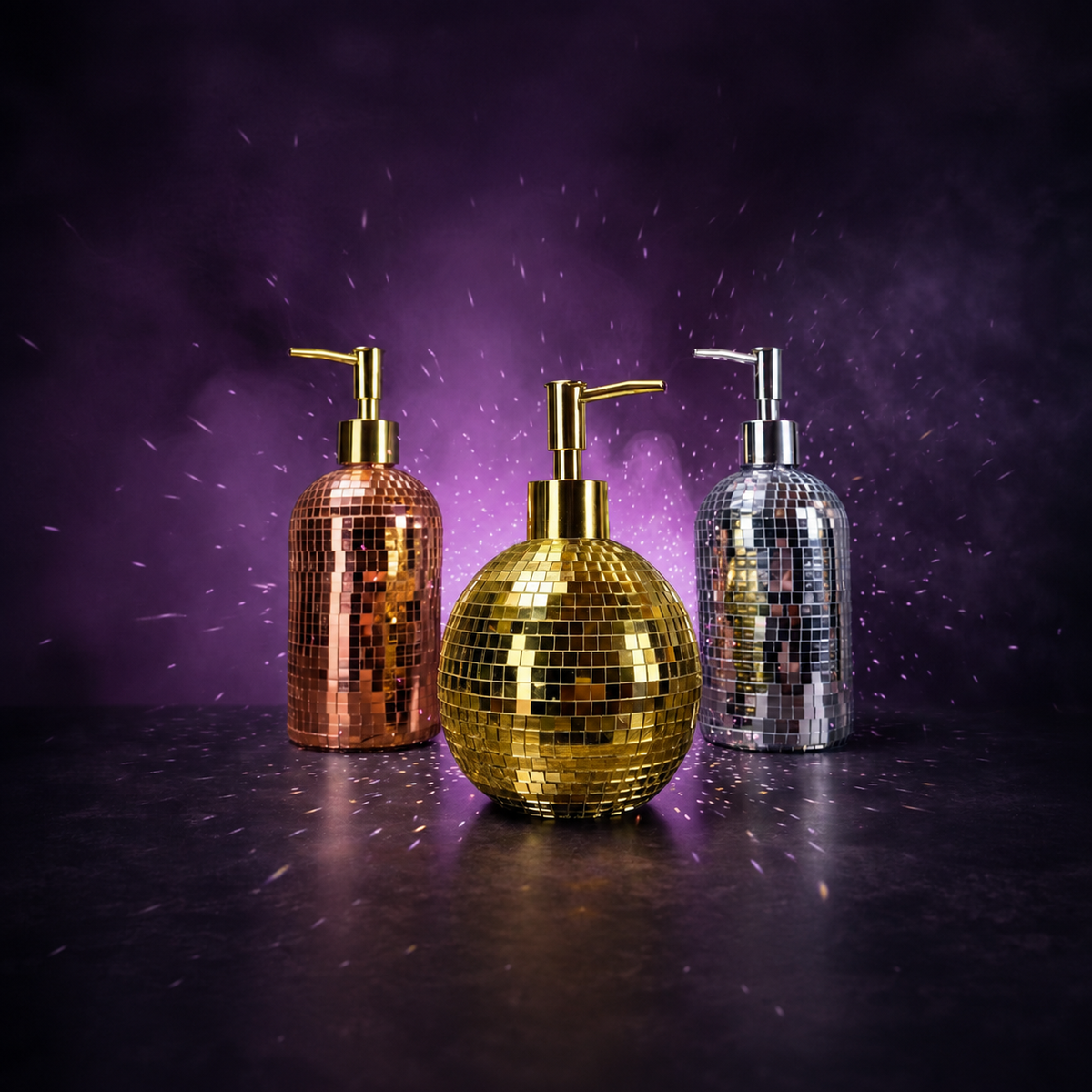 The Lather Ball disco soap dispenser silver studio shot
