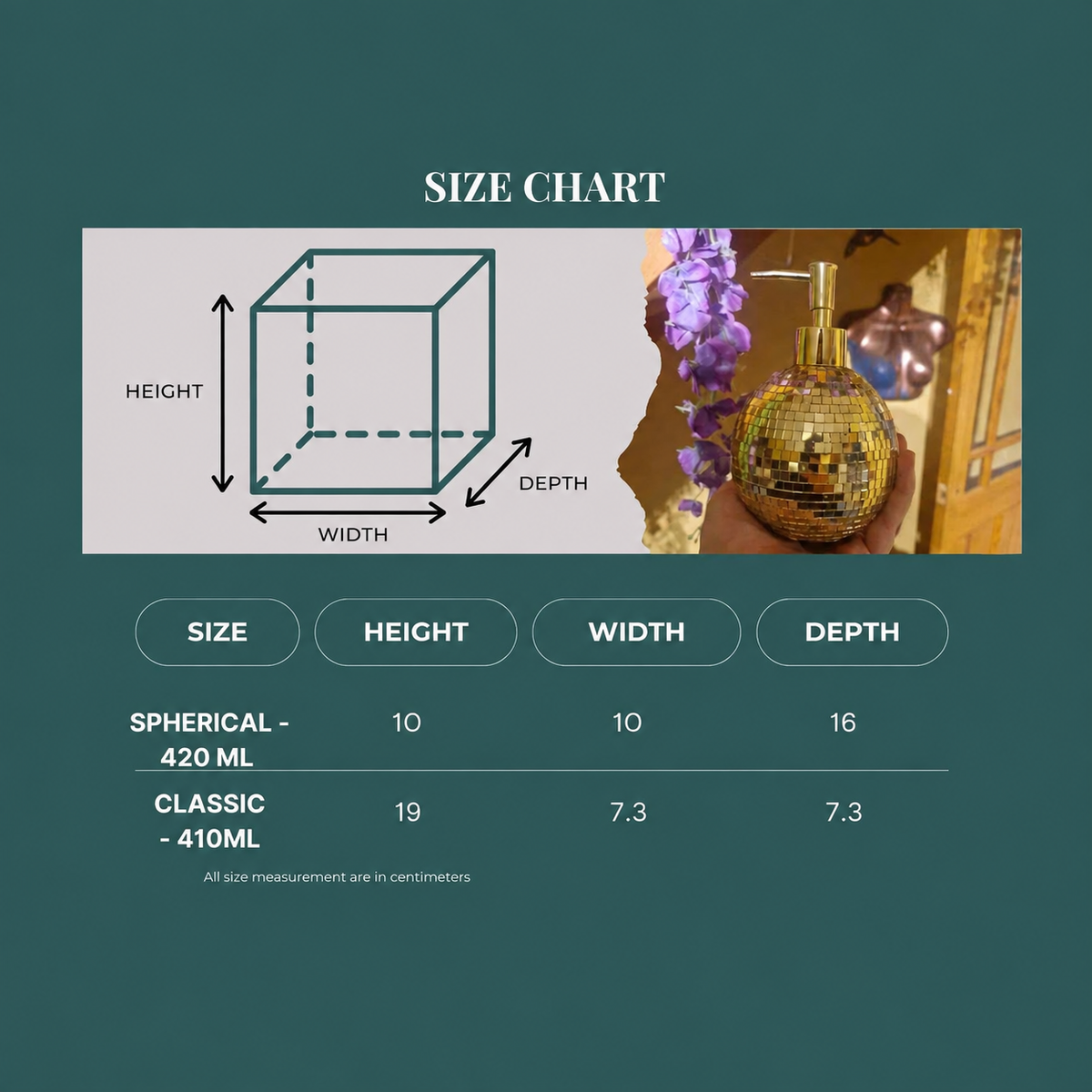 The Lather Ball mirror ball soap dispenser dimensions and measurements