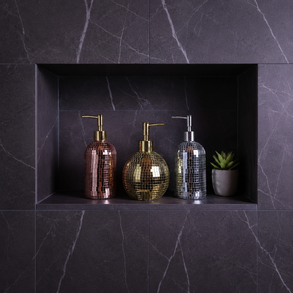 The Lather Ball disco soap dispenser spherical shape studio shot