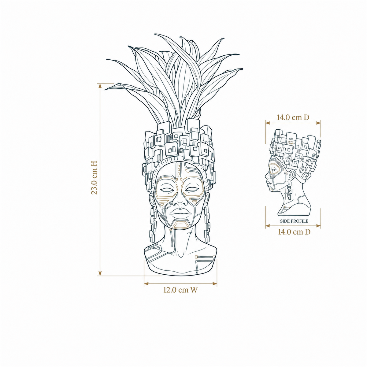 The Motherboard head planter dimensions: 23 cm high, 12 cm wide and 14 cm deep