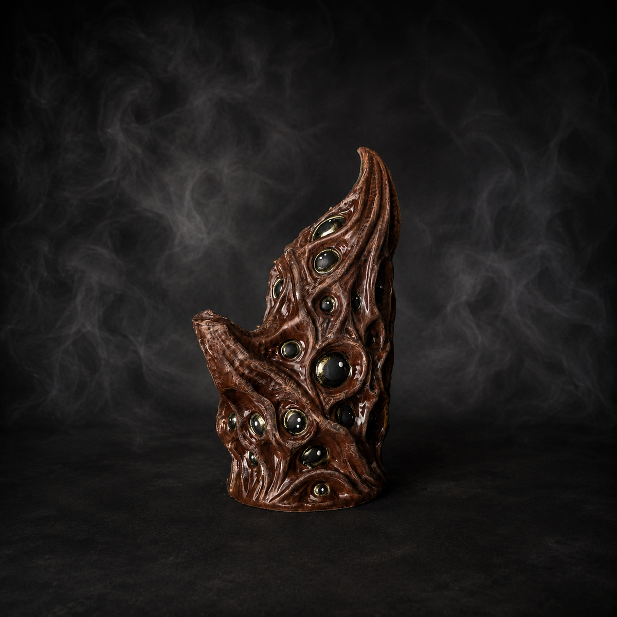 Side profile of The Watching Maw showing sculpted ridges and glossy eyes