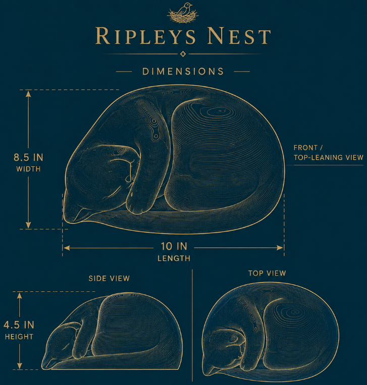 Sleeping Cat Garden Statue dimensions diagram with length width and height