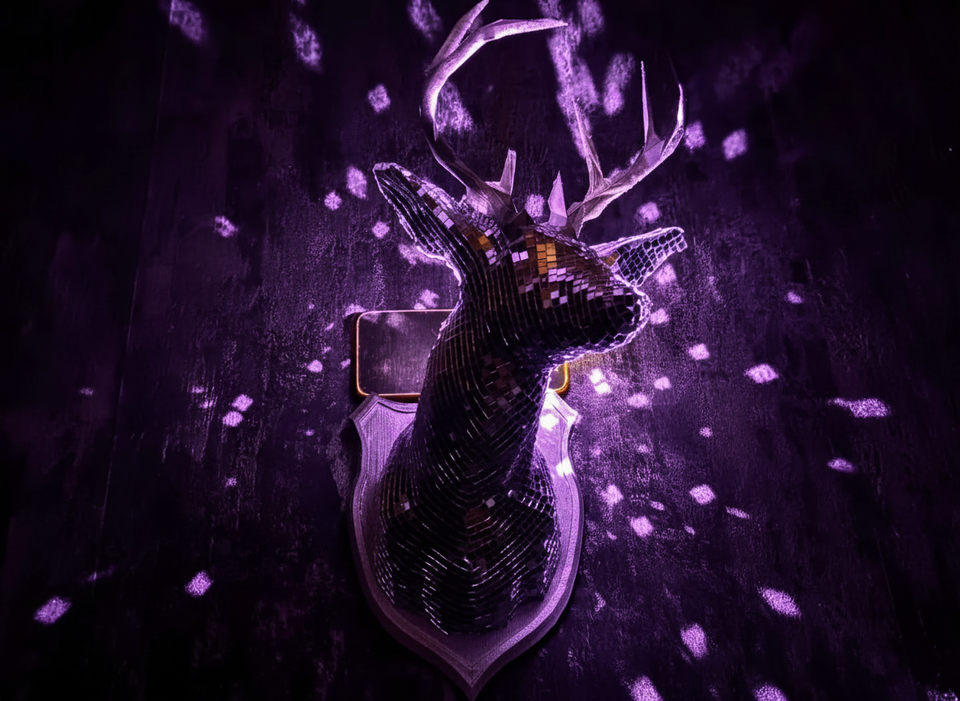 Stag Night mirror mosaic stag head with disco light scatter effect