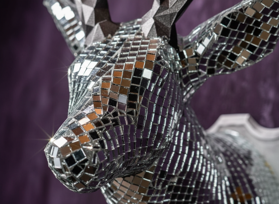 Stag Night close-up of glass mirror mosaic tiles