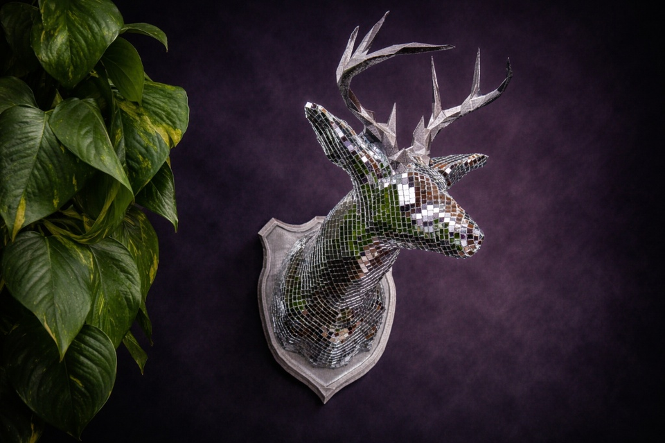 Stag Night mirror stag head with trailing greenery