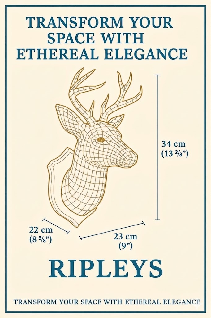 Stag Night dimensions diagram - 34cm H x 22cm W x 23cm D