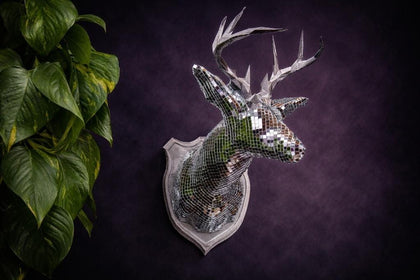Mirror stag head wall art with glass mirror mosaic tiles