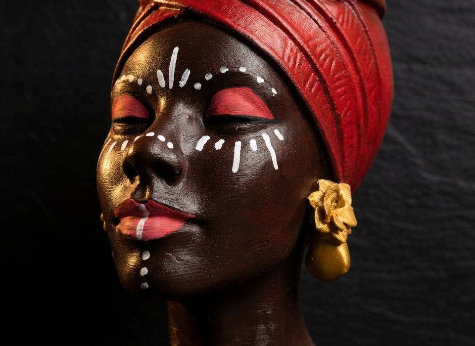 Handmade Woman Head Planter | Afrocentric Decor, Gold Earrings - alternate view | Ripleys Nest