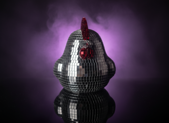 Hen Night - Disco Mirror Ball Chicken Sculpture — handmade cast stone product by Ripleys Nest