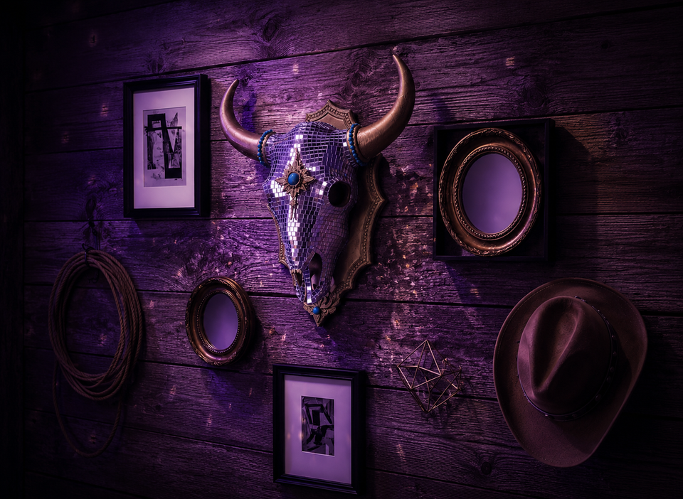 The Last Rodeo cowboy disco gallery wall with mirror ball light reflections