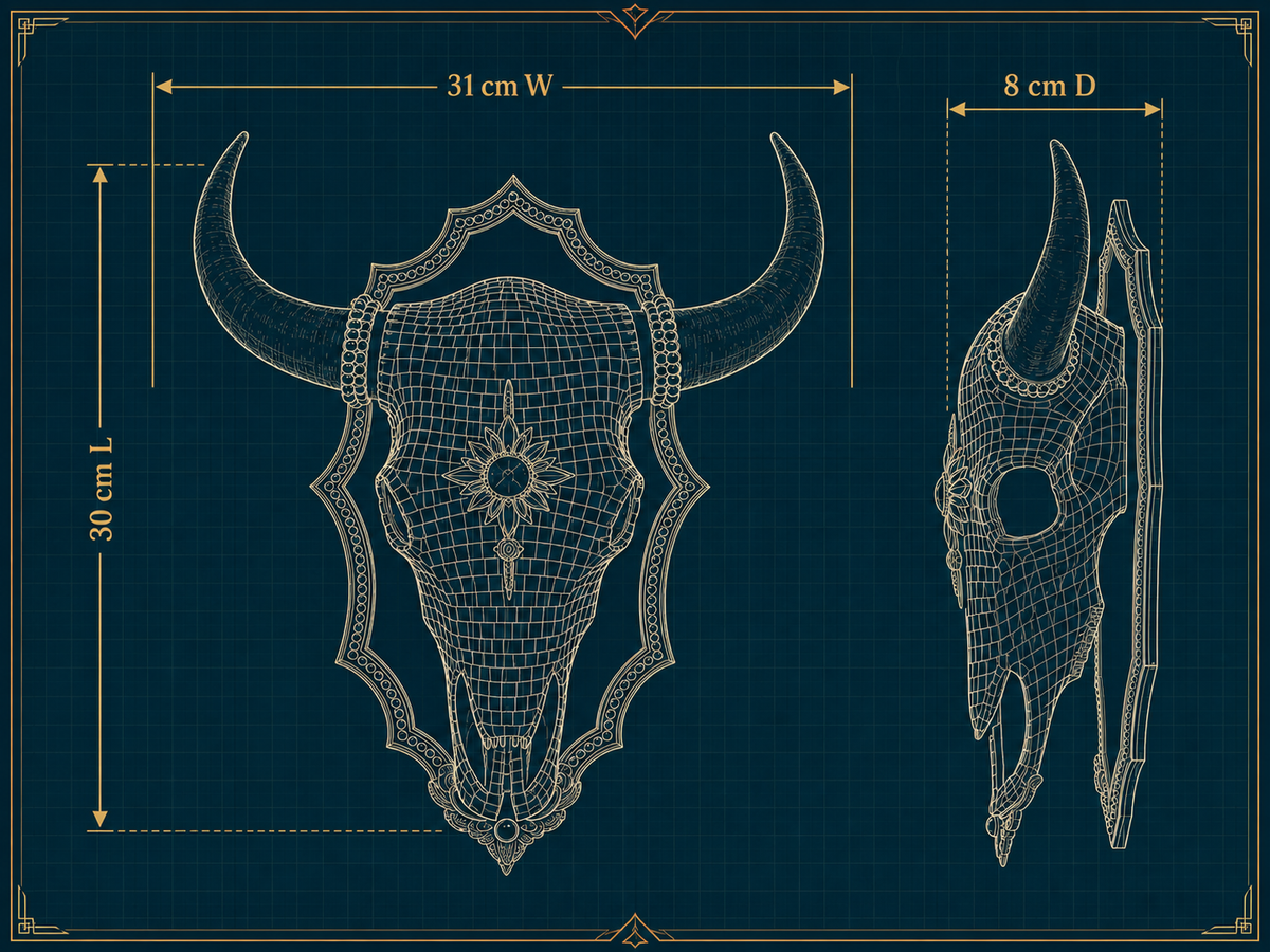 The Last Rodeo dimensions diagram 30 cm high by 31 cm wide by 8 cm deep