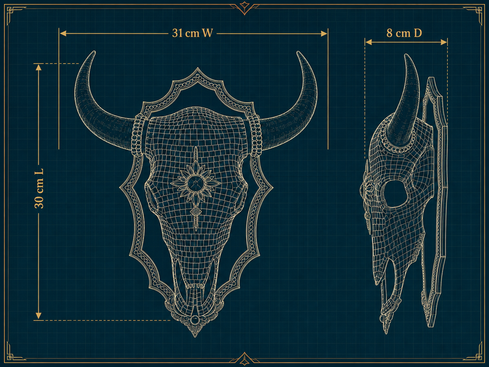 The Last Rodeo dimensions diagram 30 cm high by 31 cm wide by 8 cm deep