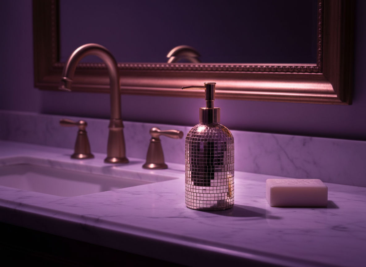 The Lather Ball gold mirror ball soap dispenser top view