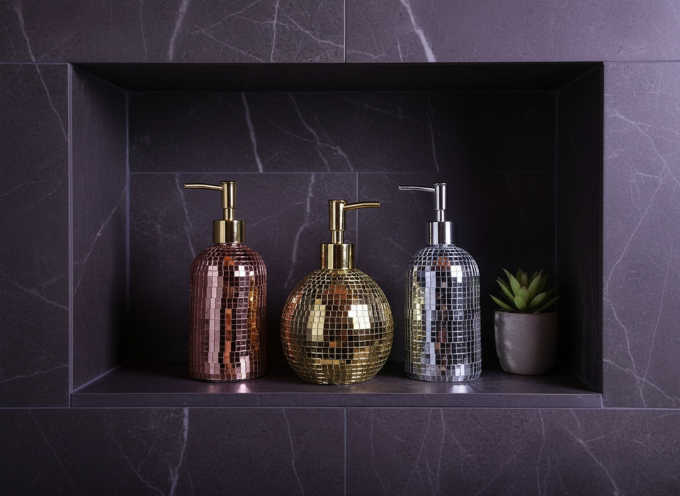The Lather Ball disco soap dispenser spherical shape studio shot