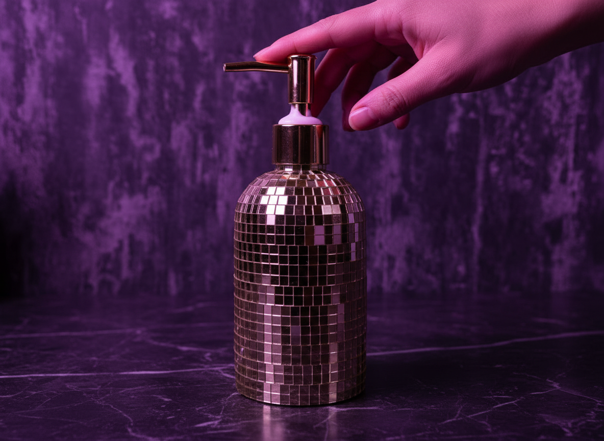 The Lather Ball gold spherical mirror ball soap pump