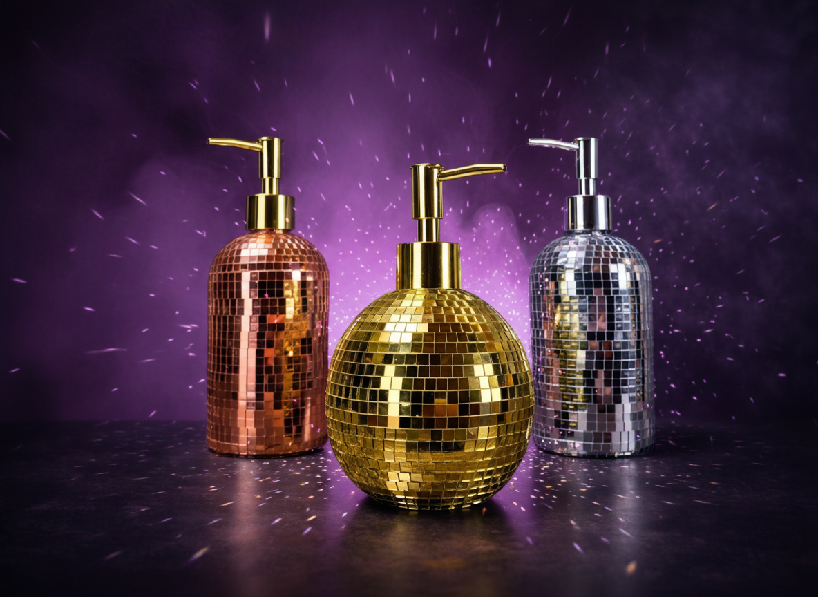 The Lather Ball disco soap dispenser silver studio shot