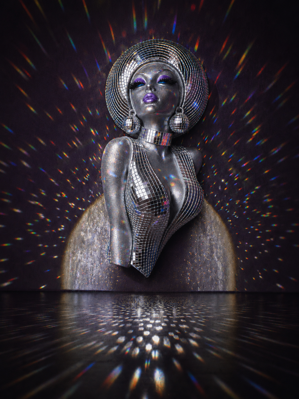 The Mirrorball Muse wall art with rainbow mirror ball light scatter