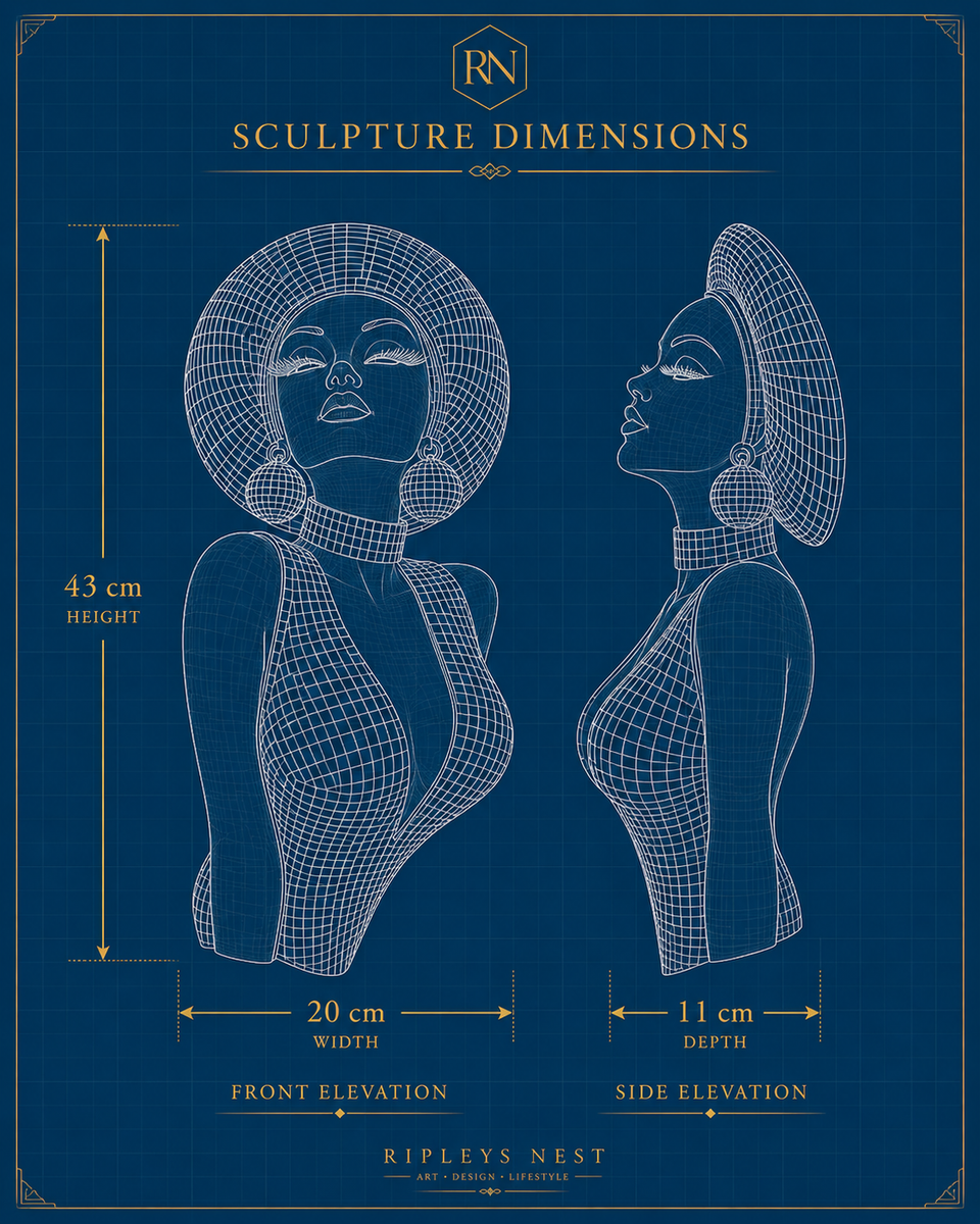 The Mirrorball Muse dimensions 43 cm high by 20 cm wide by 11 cm deep
