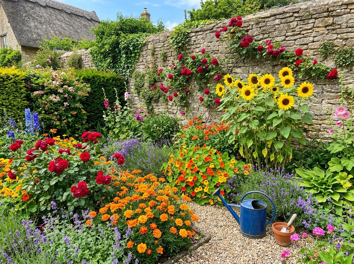 Cottage garden scene \u2014 human colour vision