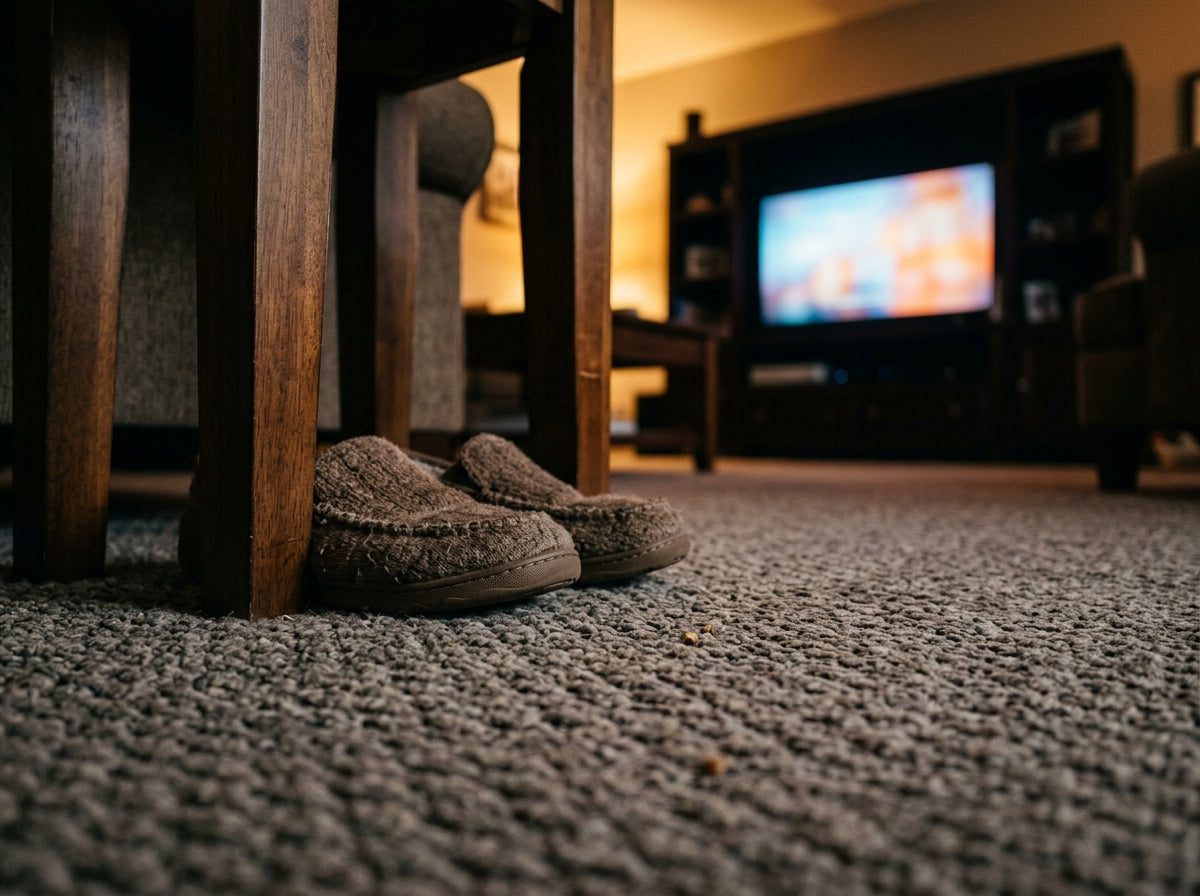 Living room at rat eye level \u2014 blurred with motion highlights