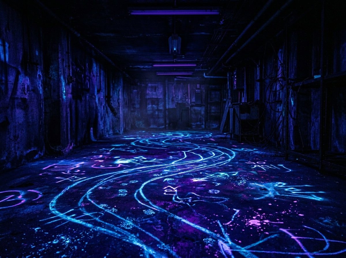 Dark environment with glowing UV trails visible to rats